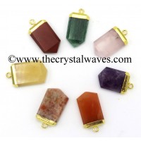 Mix Assorted Gemstones Small Flat Pencil Gold Electroplated Pendant